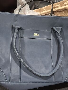 Lacoste Navy Blue Structured Tote with Croc Emblem